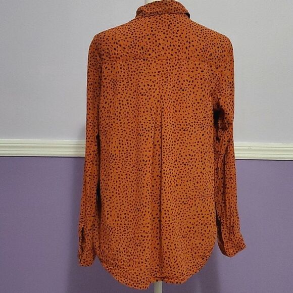 BeachLunchLounge Rust & Black Spotted Flowy Button Down Shirt Boho - Picture 7 of 13